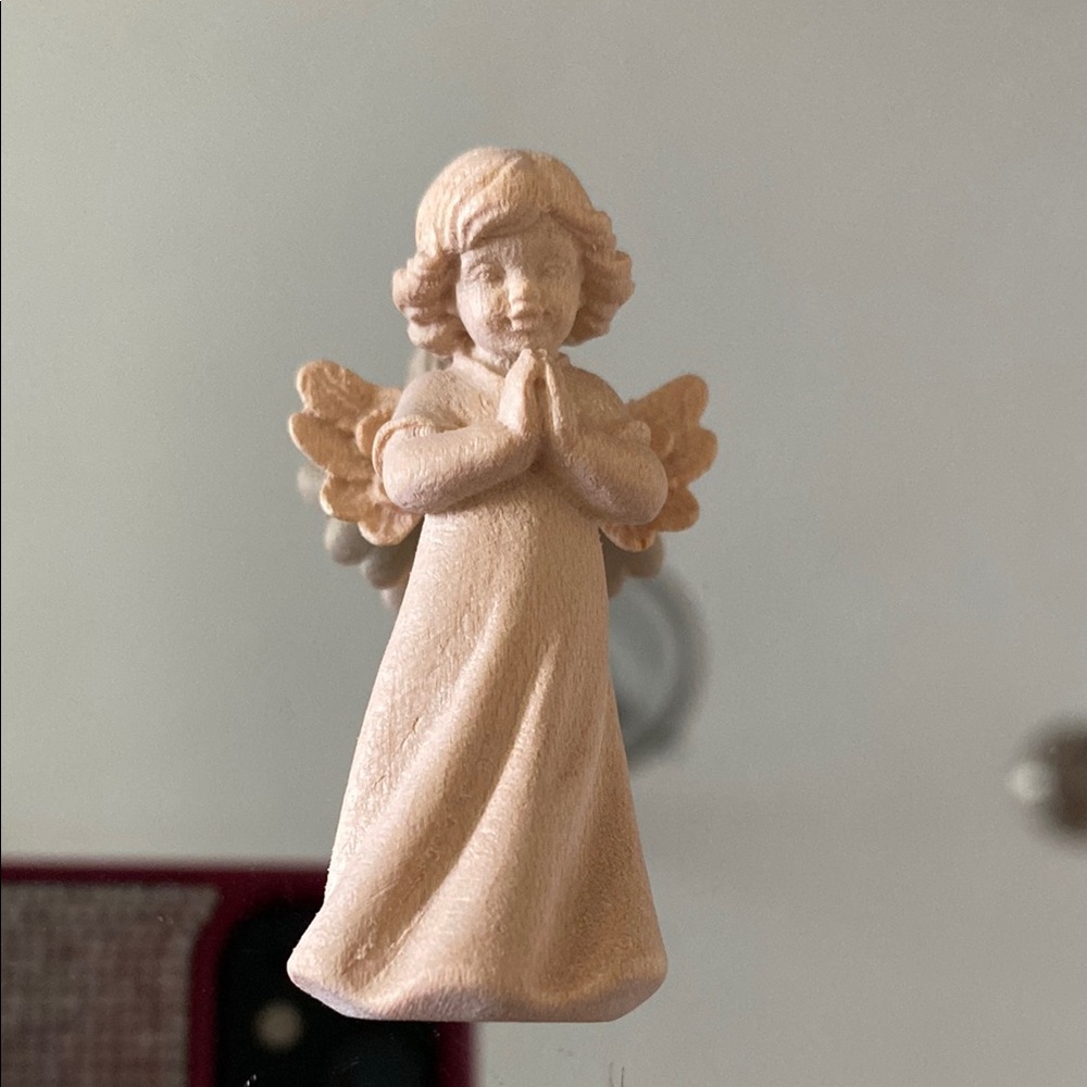 Vintage Hand Carved “Sissi” Praying Angel Miniature Wood Figurine!